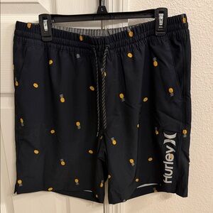 Hurley Black Swim Shorts with Yellow Pineapple Print
